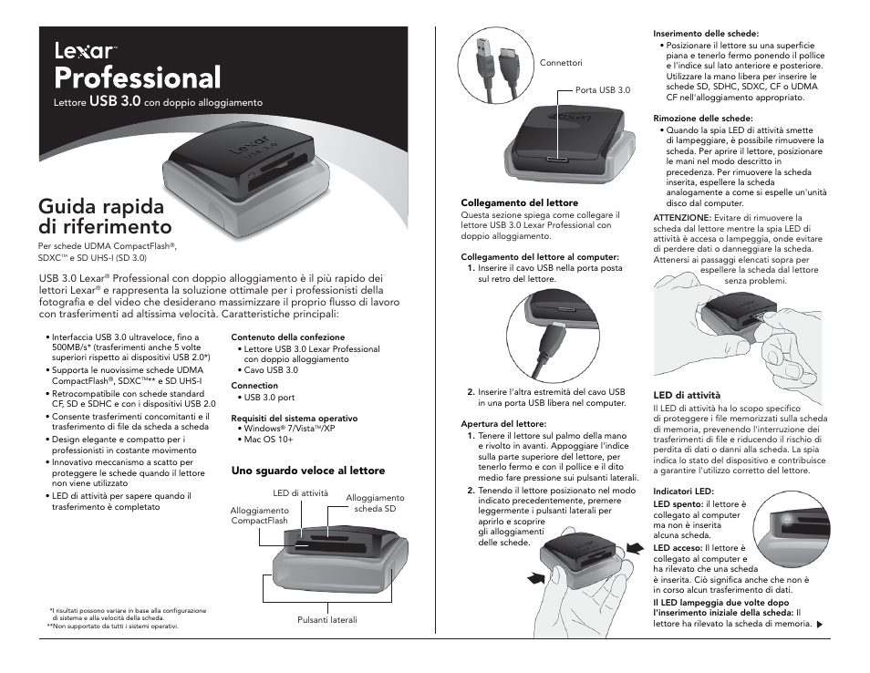 Guida rapida di riferimento, Usb 3.0 | Lexar Professional USB 3.0 Dual-Slot User Manual | Page 9 / 22