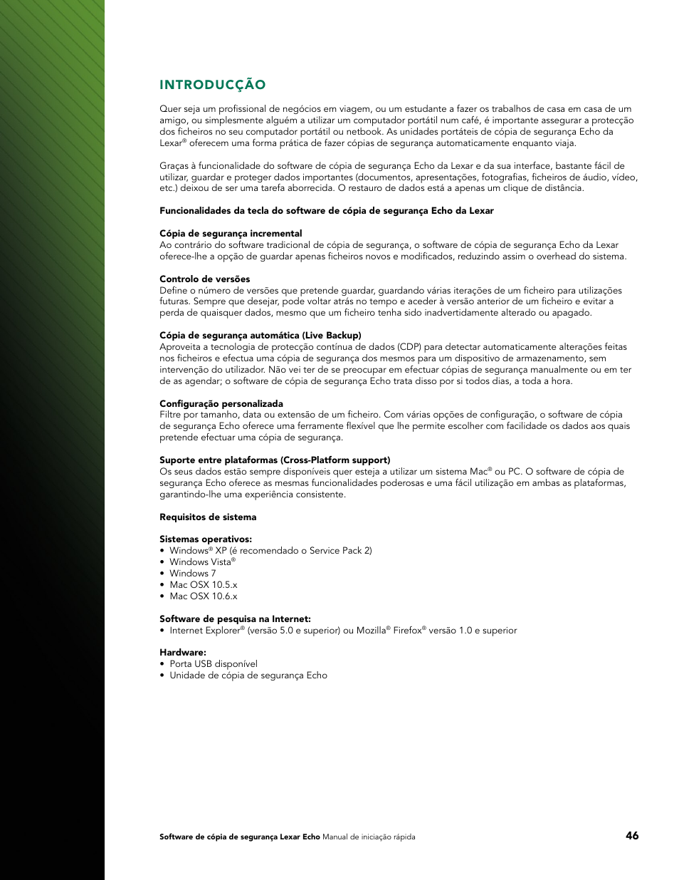 Introducção | Lexar Echo ZE Backup User Manual | Page 48 / 100