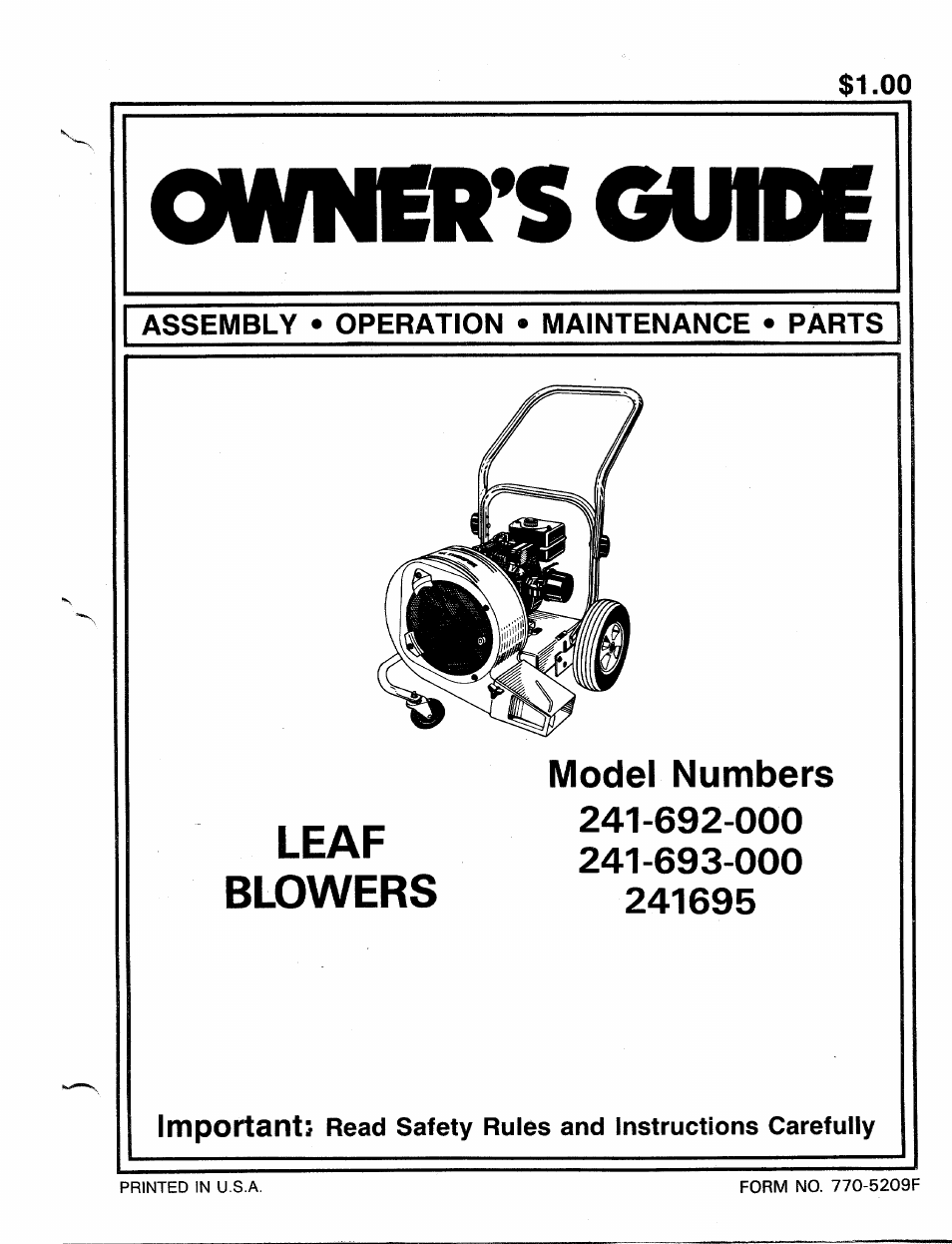 Bolens 241695 User Manual | 12 pages