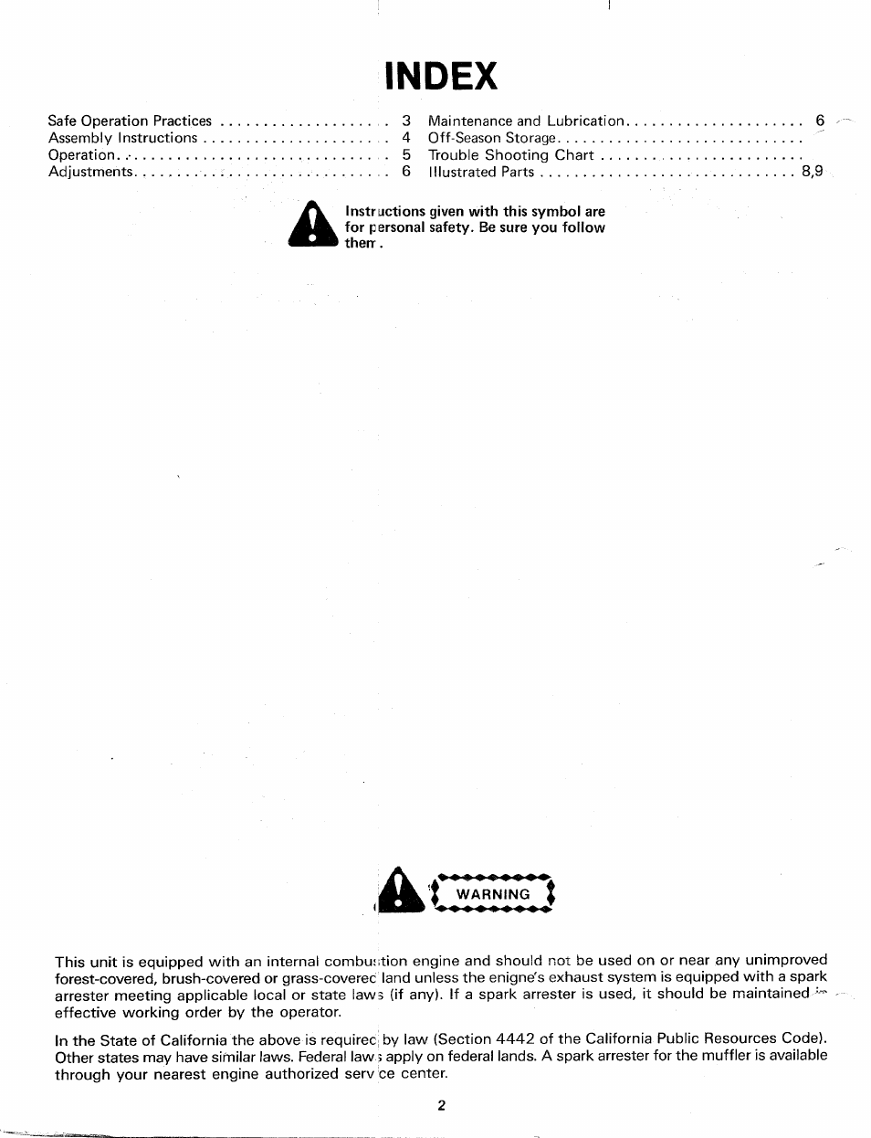 Index | Bolens 241695 User Manual | Page 2 / 12