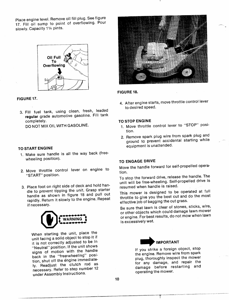 I warning | Bolens 122-336-120 User Manual | Page 10 / 24