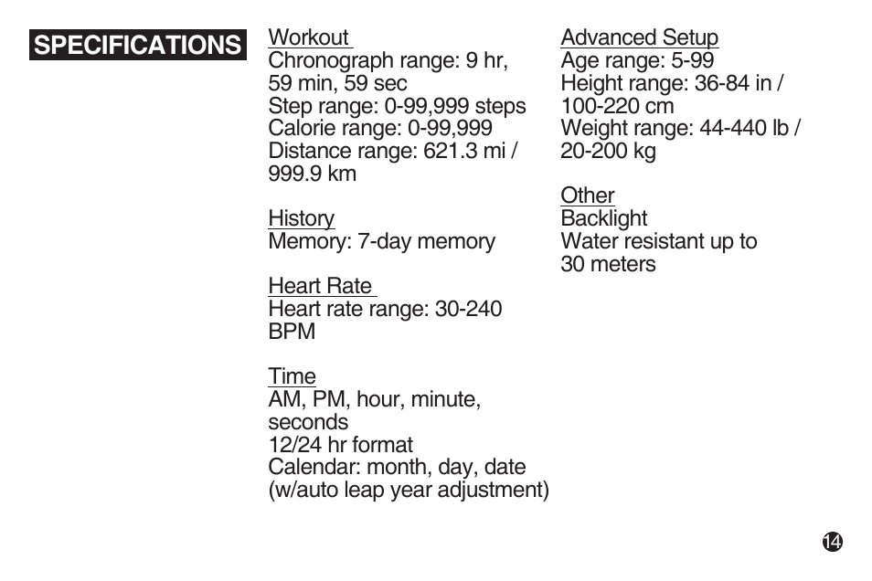 LifeTrak The Core C200 User Manual | Page 15 / 16