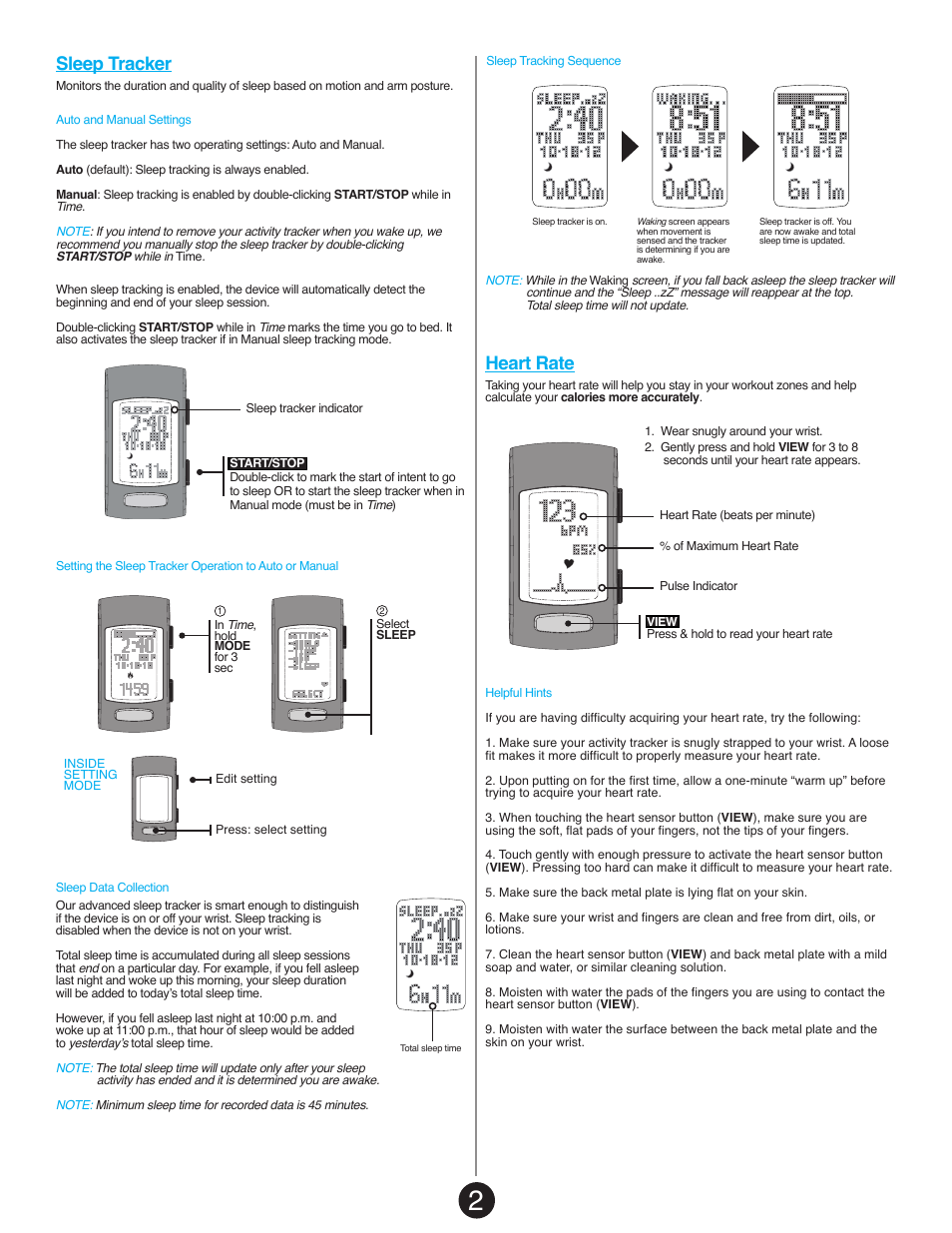 Sleep tracker, Heart rate | LifeTrak The Core C210 User Manual | Page 4 / 8