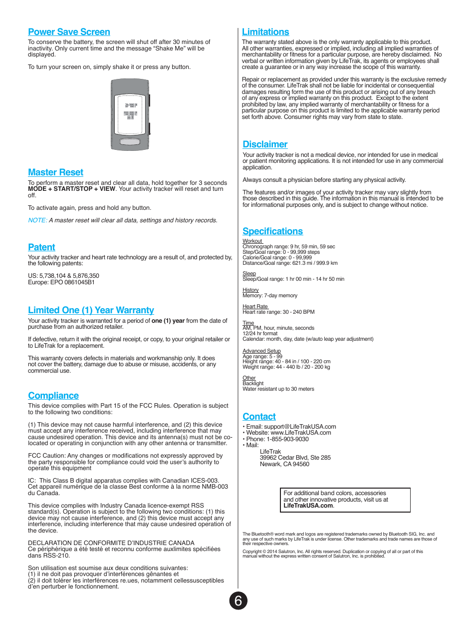 Contact | LifeTrak The Core C210 User Manual | Page 8 / 8