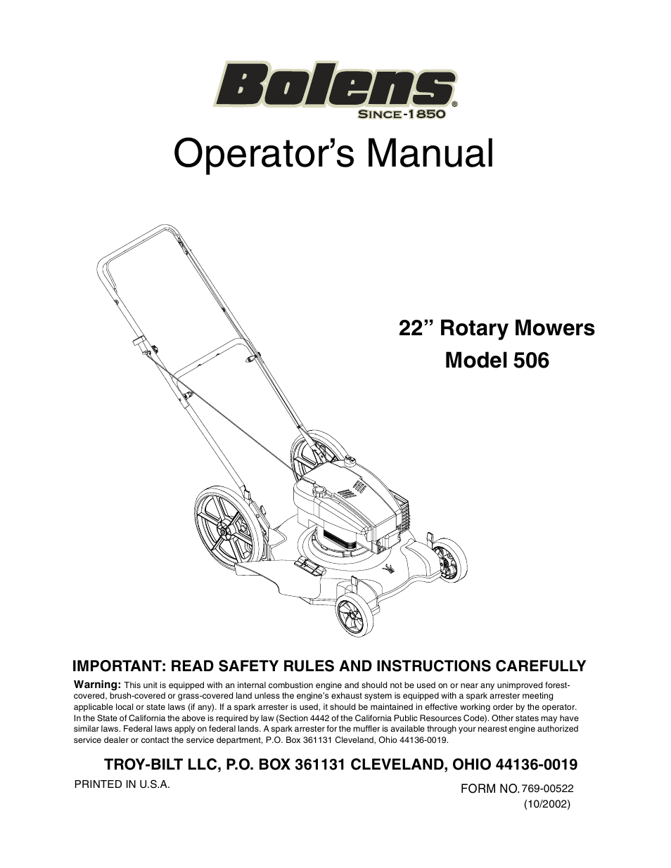 Bolens 506 User Manual | 20 pages