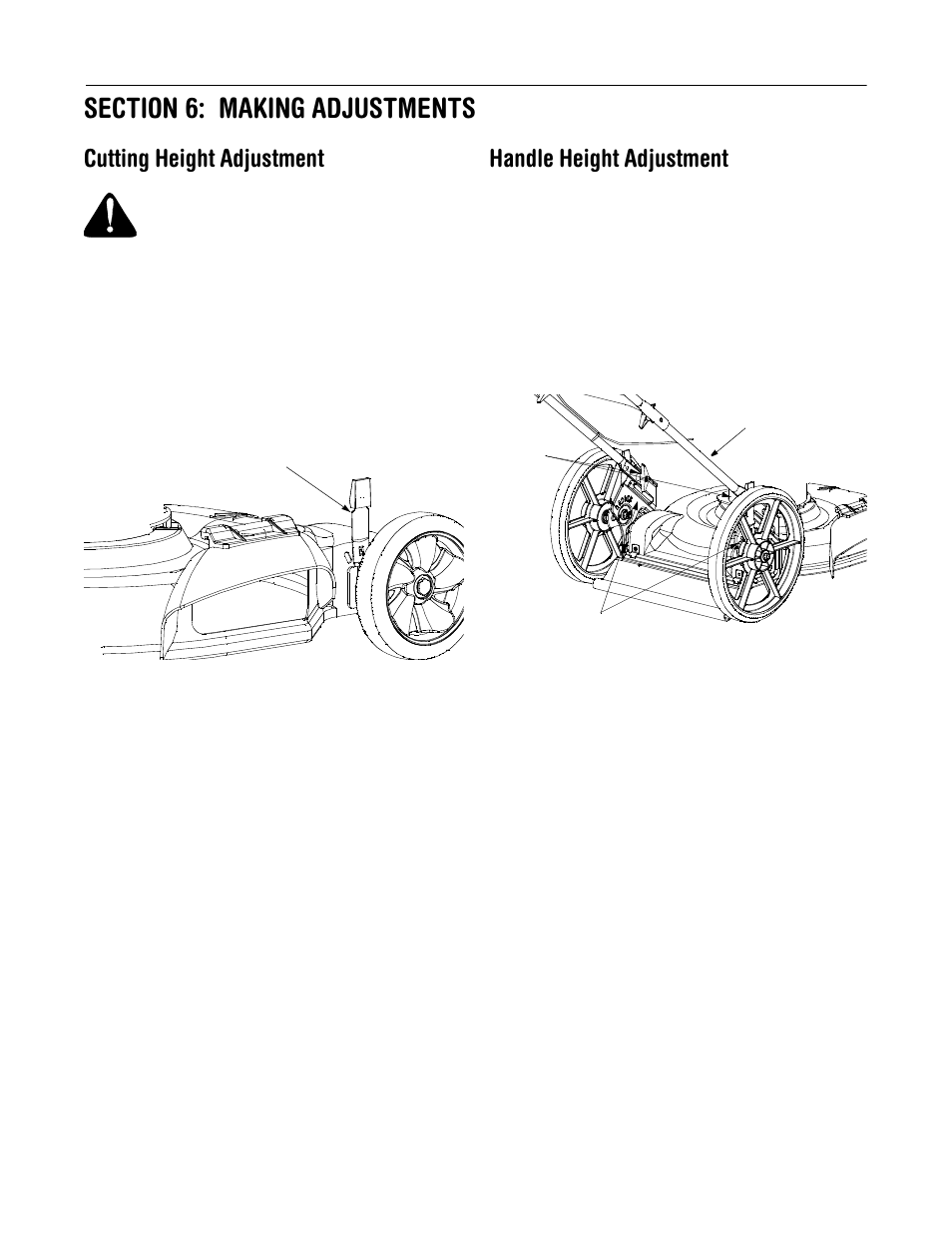 Cutting height adjustment, Handle height adjustment | Bolens 506 User Manual | Page 12 / 20