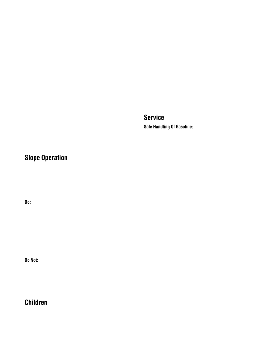 Slope operation, Children, Service | Bolens 506 User Manual | Page 4 / 20