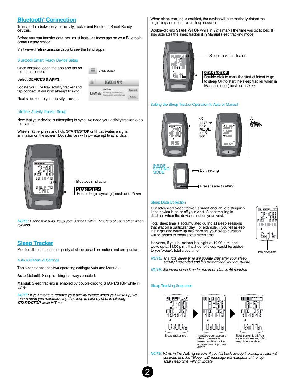 Bluetooth, Connection, Sleep tracker | LifeTrak Zone C410 User Manual | Page 4 / 8