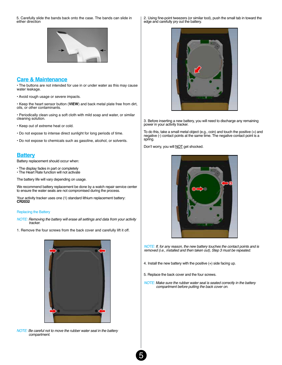 Care & maintenance battery | LifeTrak Zone C410 User Manual | Page 7 / 8