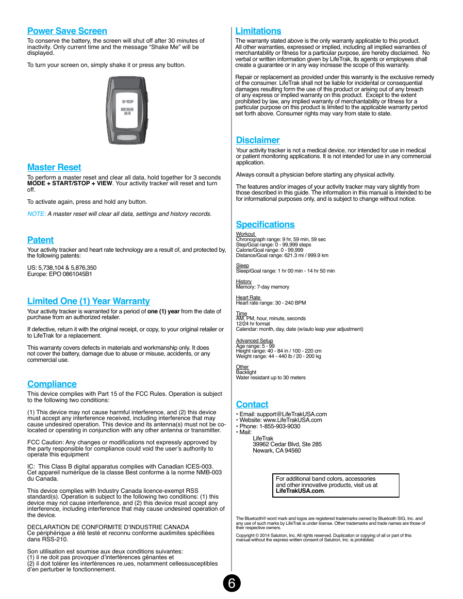 Contact | LifeTrak Zone C410 User Manual | Page 8 / 8