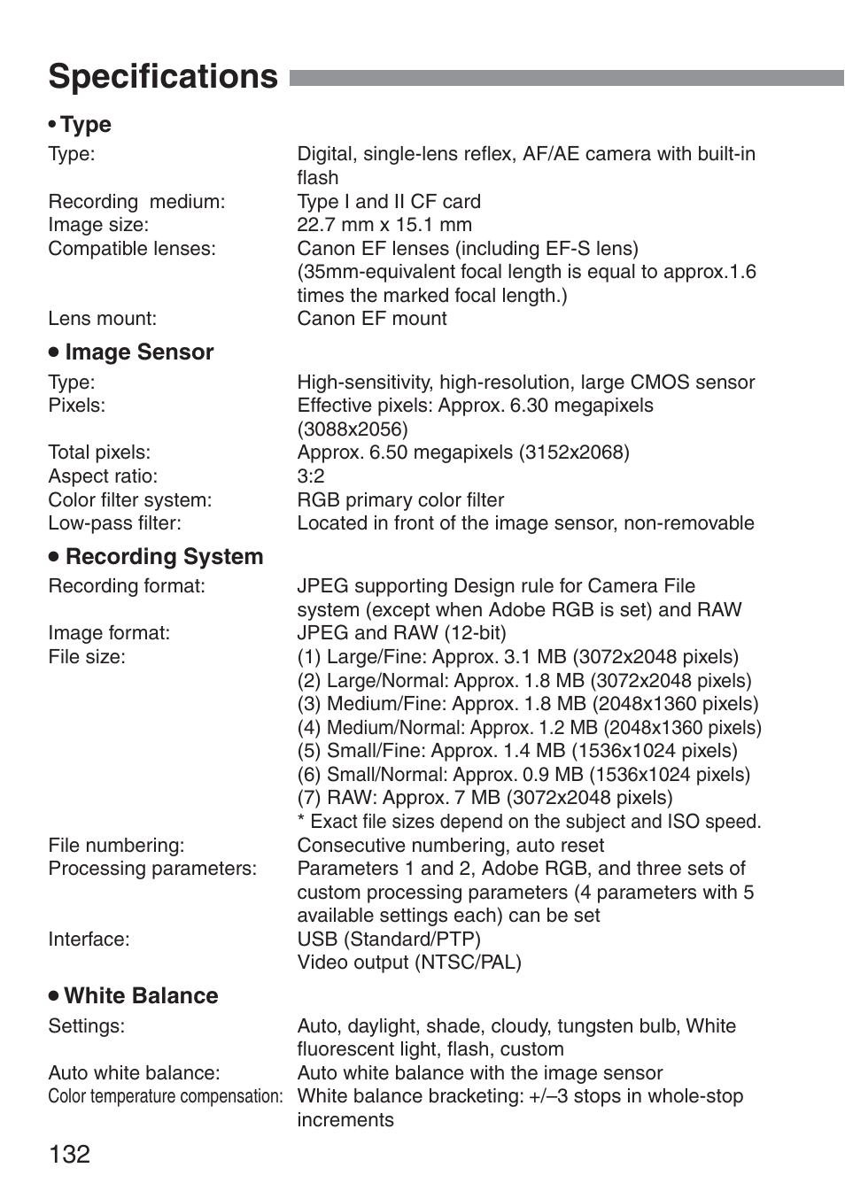 Specifications | Canon ds6041 User Manual | Page 132 / 140