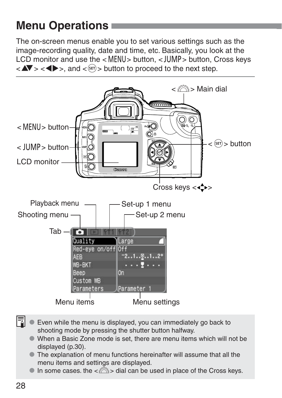 Menu operations | Canon ds6041 User Manual | Page 28 / 140