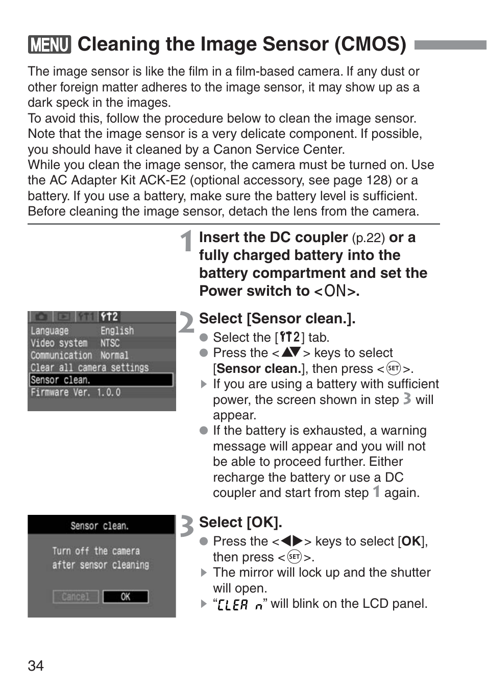 Cleaning the image sensor (cmos) | Canon ds6041 User Manual | Page 34 / 140
