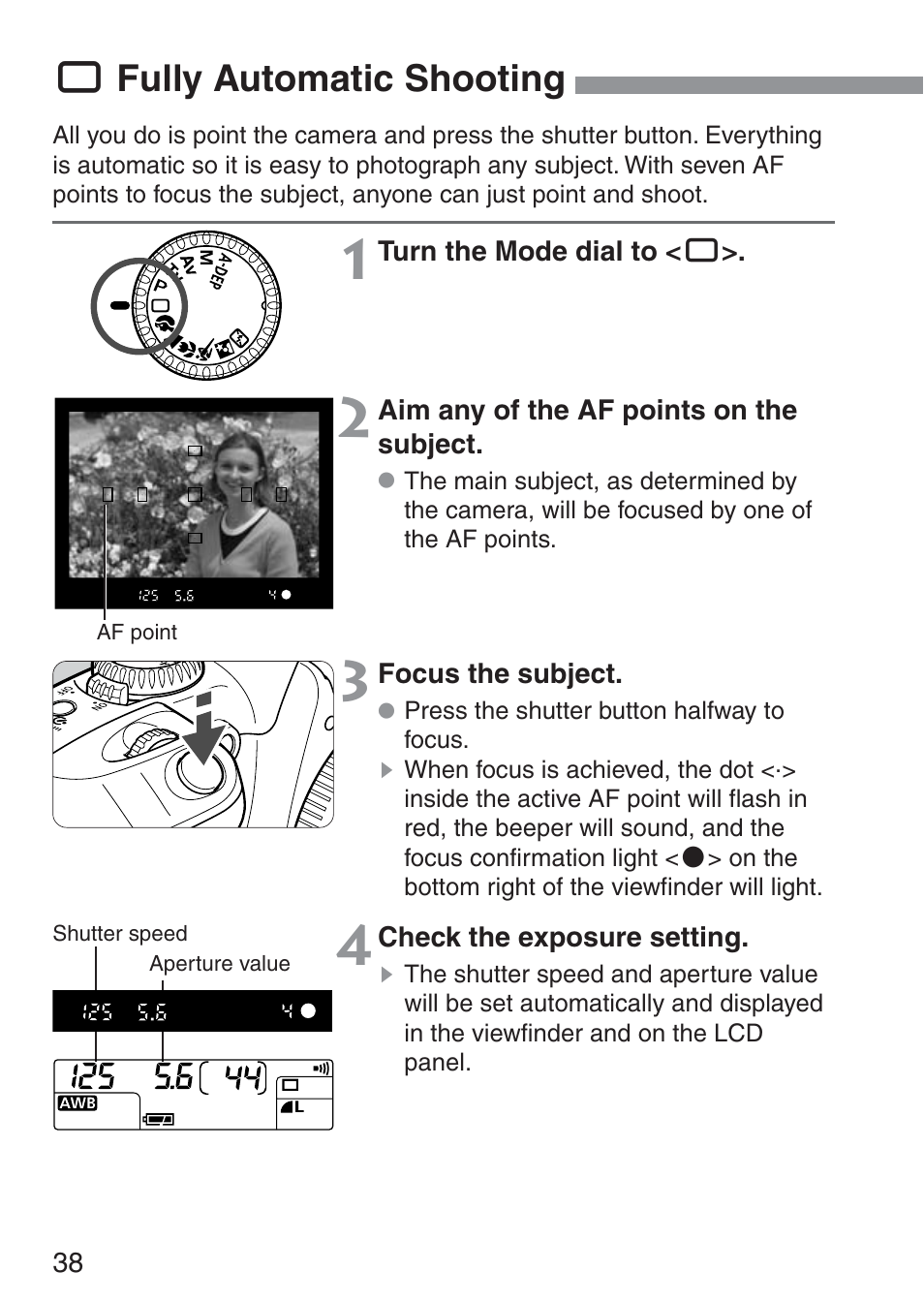 Y fully automatic shooting | Canon ds6041 User Manual | Page 38 / 140