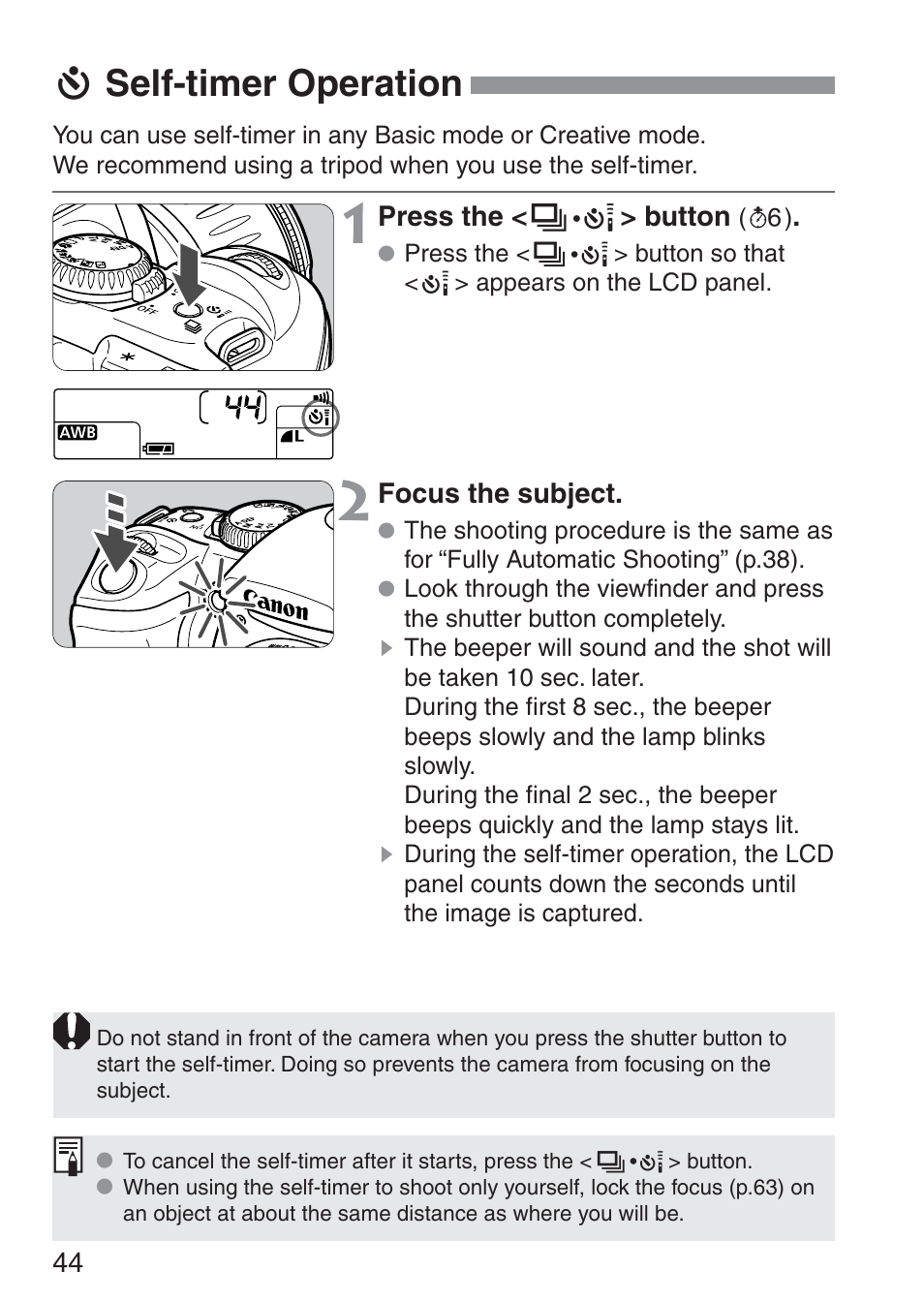 Q self-timer operation | Canon ds6041 User Manual | Page 44 / 140