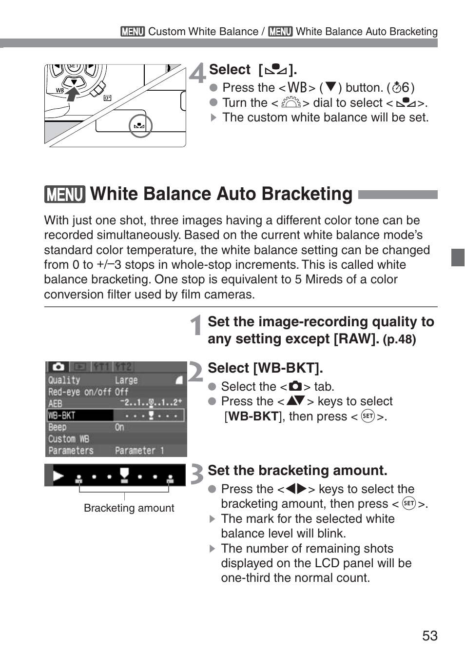 White balance auto bracketing | Canon ds6041 User Manual | Page 53 / 140