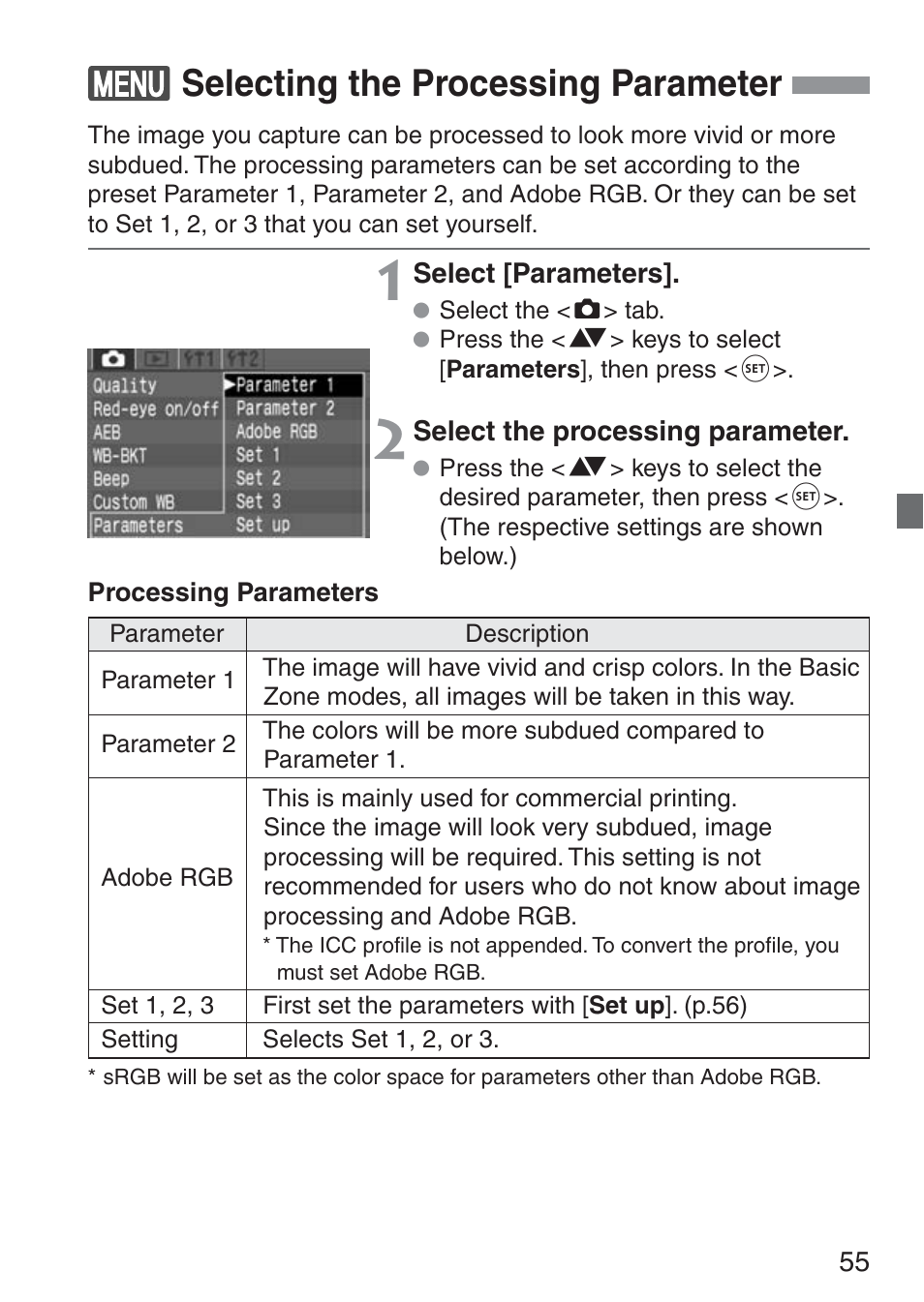 Selecting the processing parameter | Canon ds6041 User Manual | Page 55 / 140