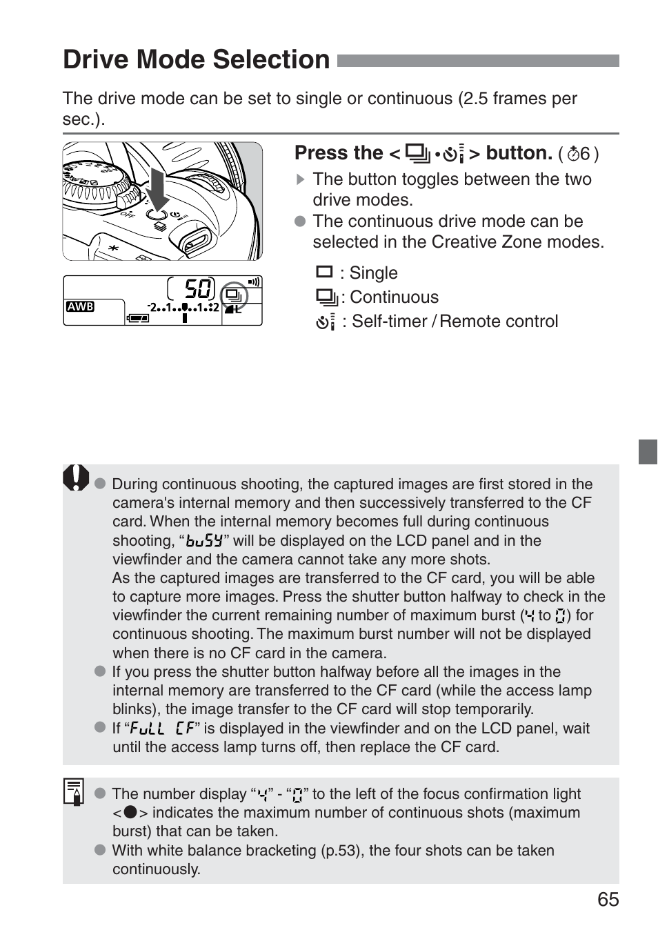 Drive mode selection | Canon ds6041 User Manual | Page 65 / 140