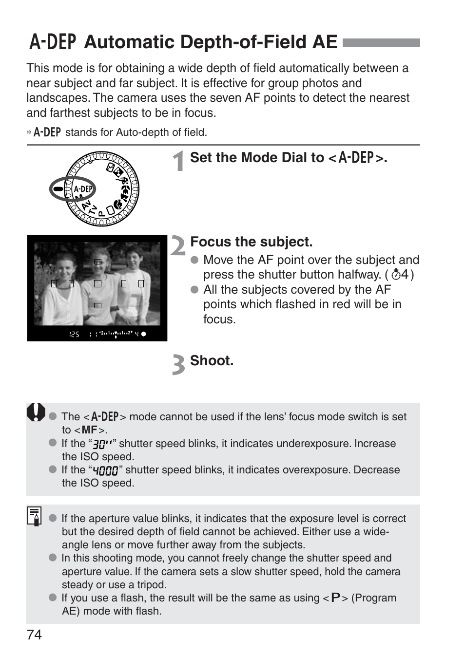 Q automatic depth-of-field ae | Canon ds6041 User Manual | Page 74 / 140