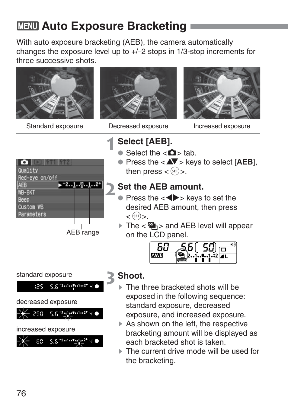 Auto exposure bracketing | Canon ds6041 User Manual | Page 76 / 140