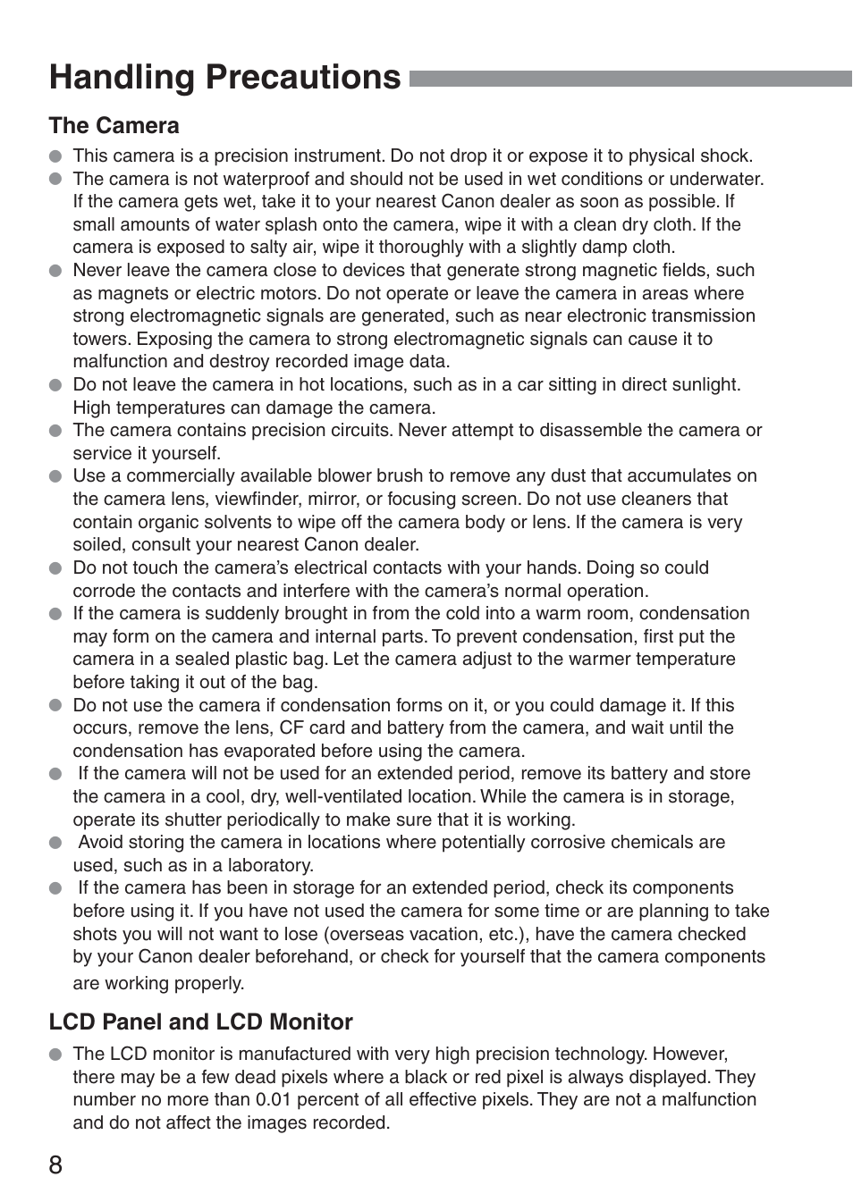 Handling precautions | Canon ds6041 User Manual | Page 8 / 140