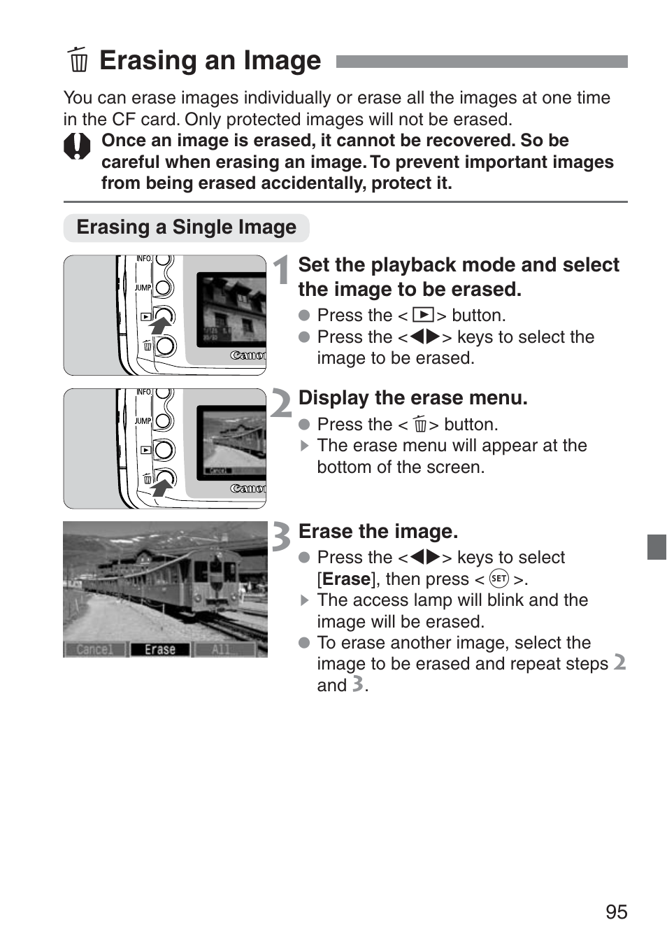 9 erasing an image | Canon ds6041 User Manual | Page 95 / 140