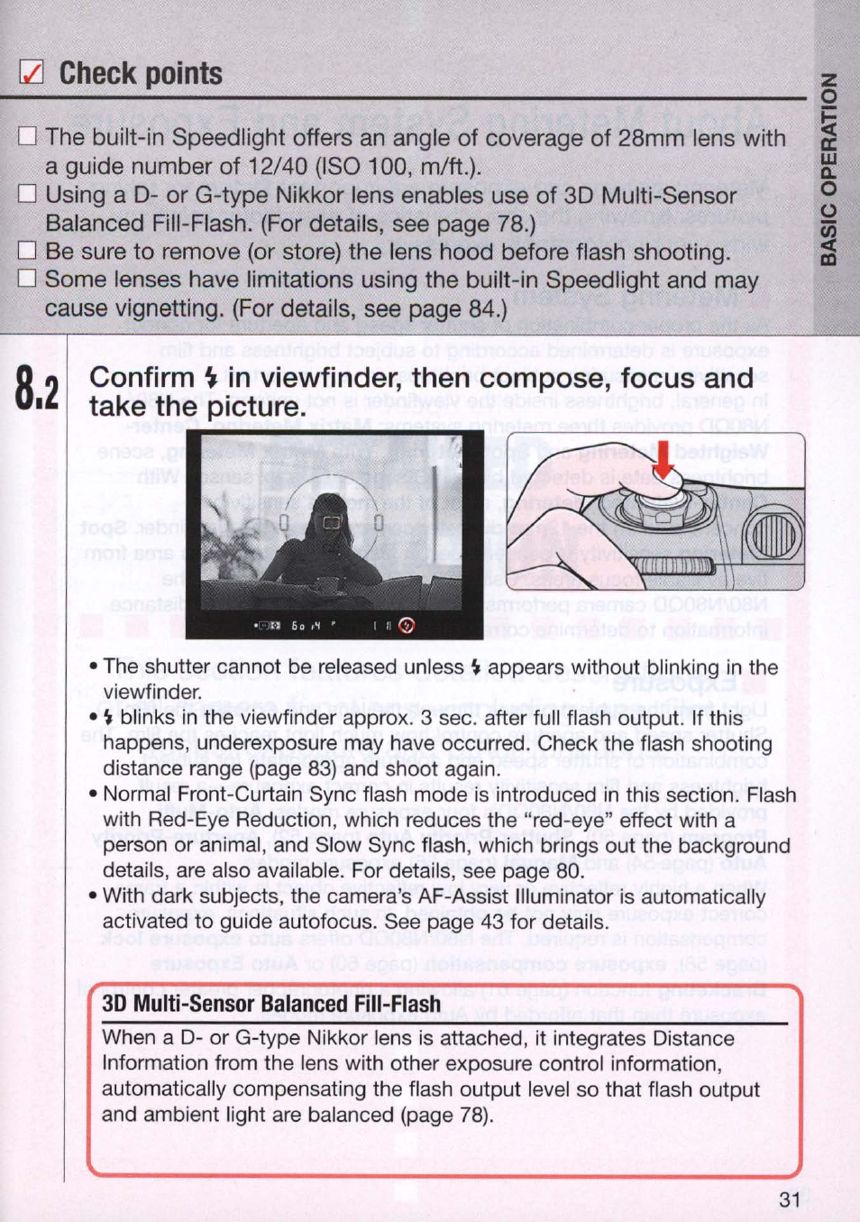 3d multi-sensor balanced fill-flash | Nikon N80 User Manual | Page 31 / 116