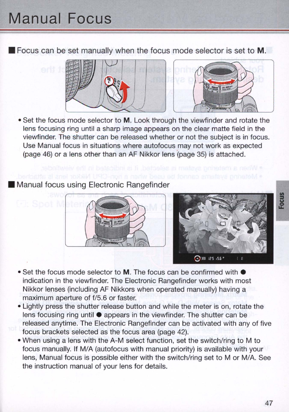 Manual focus | Nikon N80 User Manual | Page 47 / 116