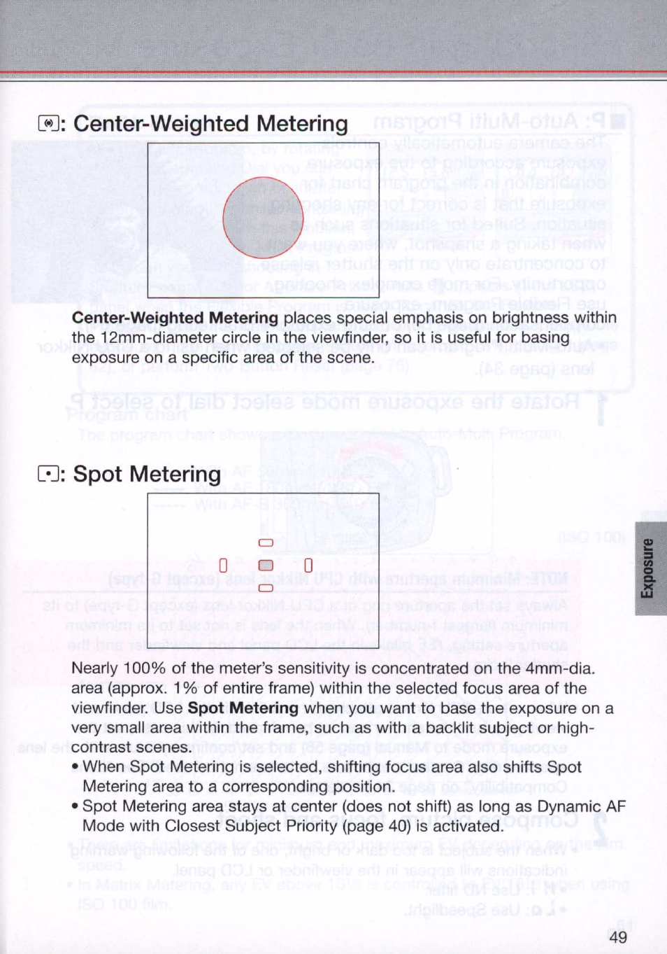 Ra: center-weighted metering, H: spot metering | Nikon N80 User Manual | Page 49 / 116