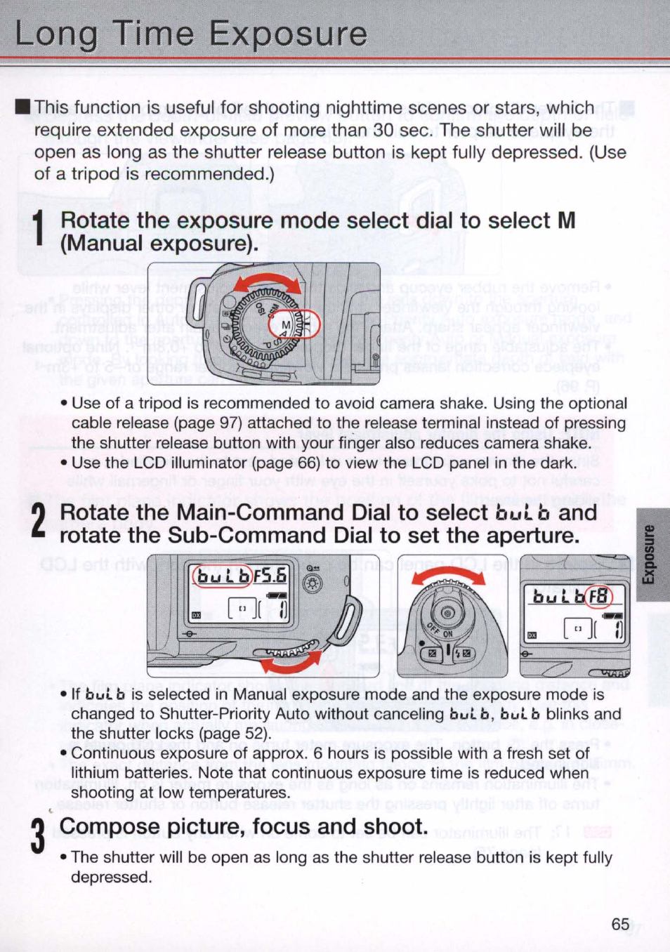 Long time exposure, Compose picture, focus and shoot | Nikon N80 User Manual | Page 65 / 116