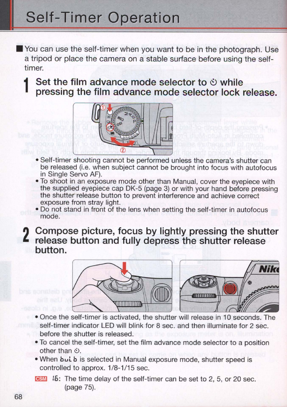 Self-timer operation | Nikon N80 User Manual | Page 68 / 116