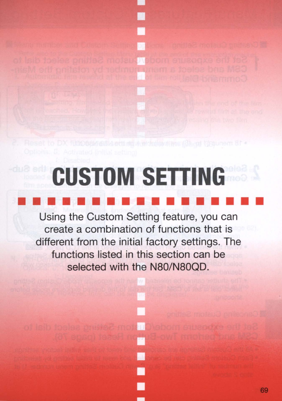 Custom sehing, Custom setting -76 | Nikon N80 User Manual | Page 69 / 116