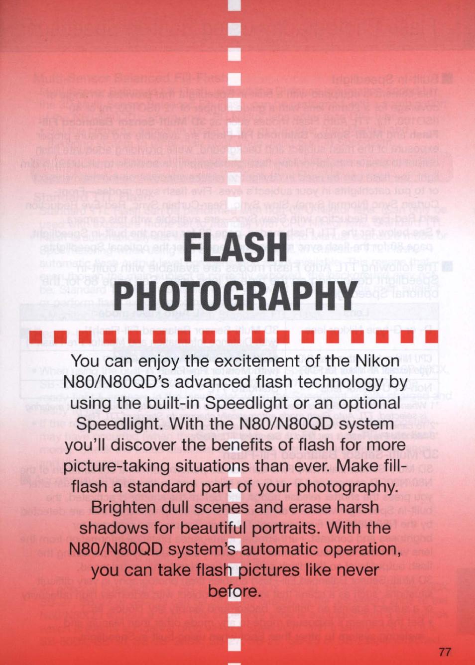 Flash, Photography, Flash photography | Nikon N80 User Manual | Page 77 / 116