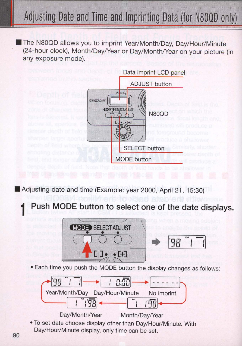 Adjusting date and time and imprinting data -93 | Nikon N80 User Manual | Page 90 / 116