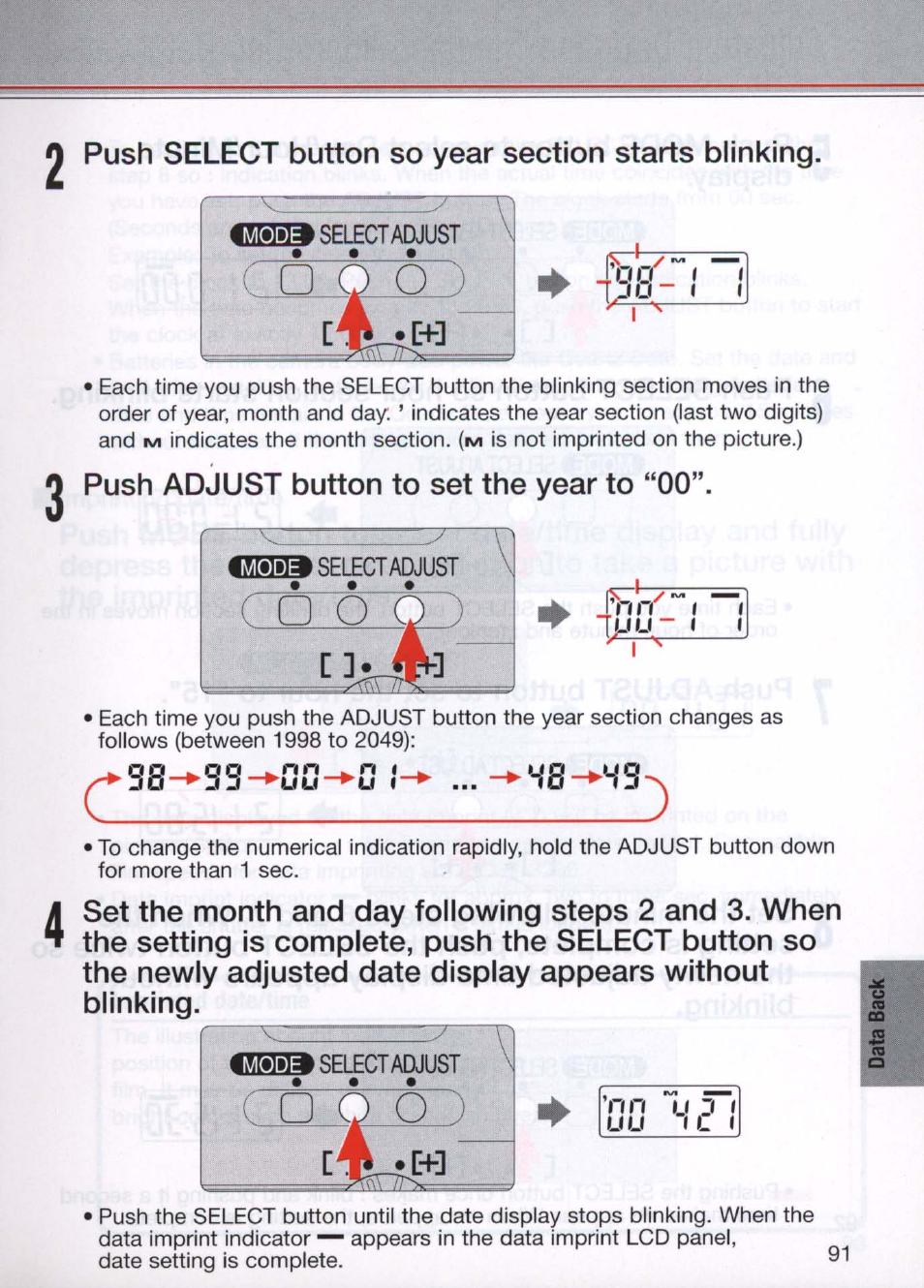 Push adjust button to set the year to “00, O q ) | Nikon N80 User Manual | Page 91 / 116