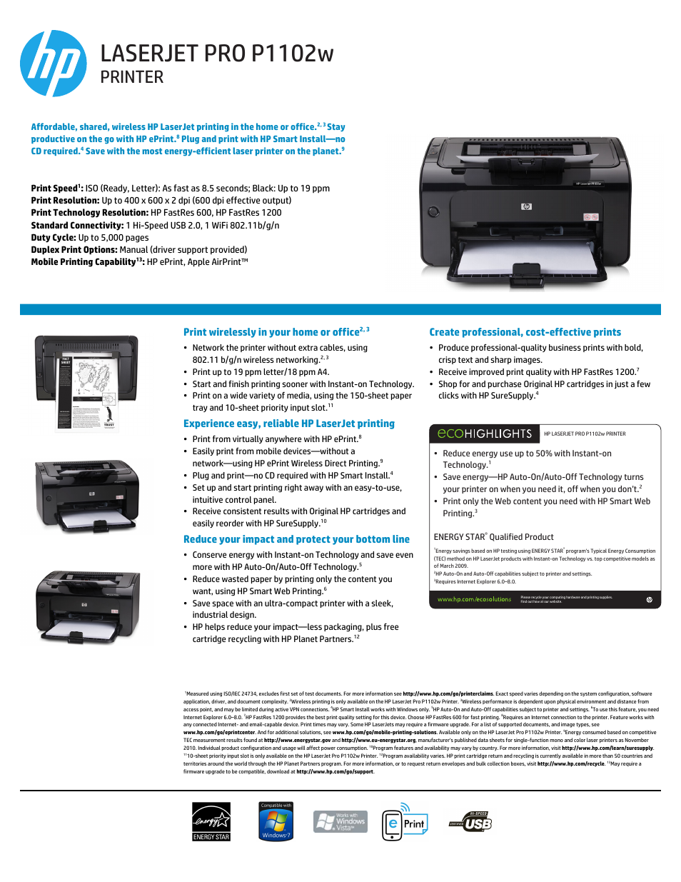 HP LASERJET PRO P1102w User Manual | 2 pages