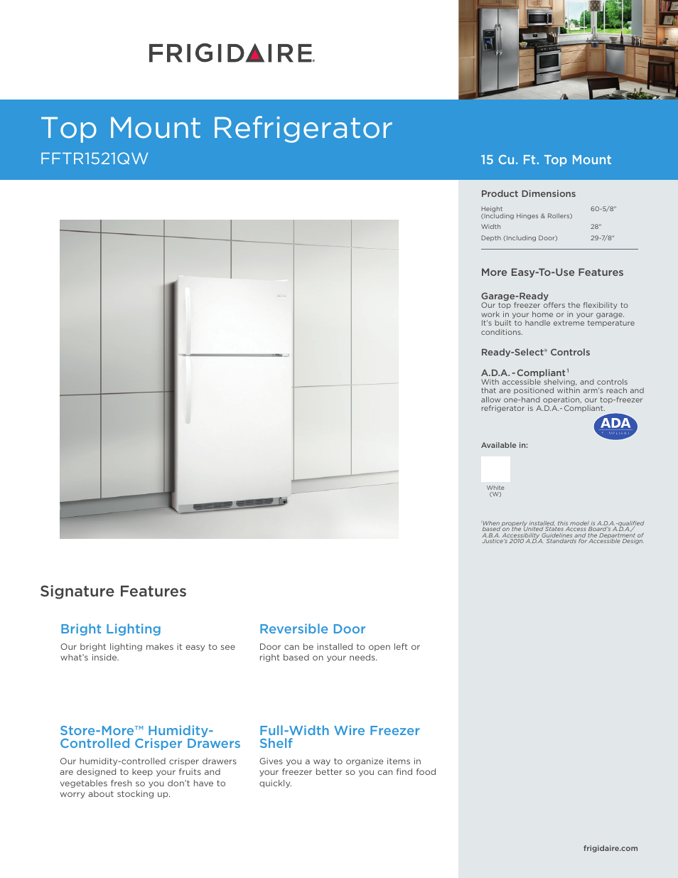 FRIGIDAIRE FFTR1521QW User Manual | 4 pages