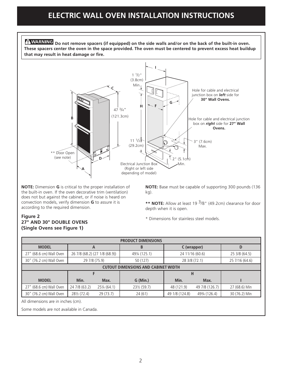 Electric wall oven installation instructions | FRIGIDAIRE FEB24S5AS User Manual | Page 2 / 24