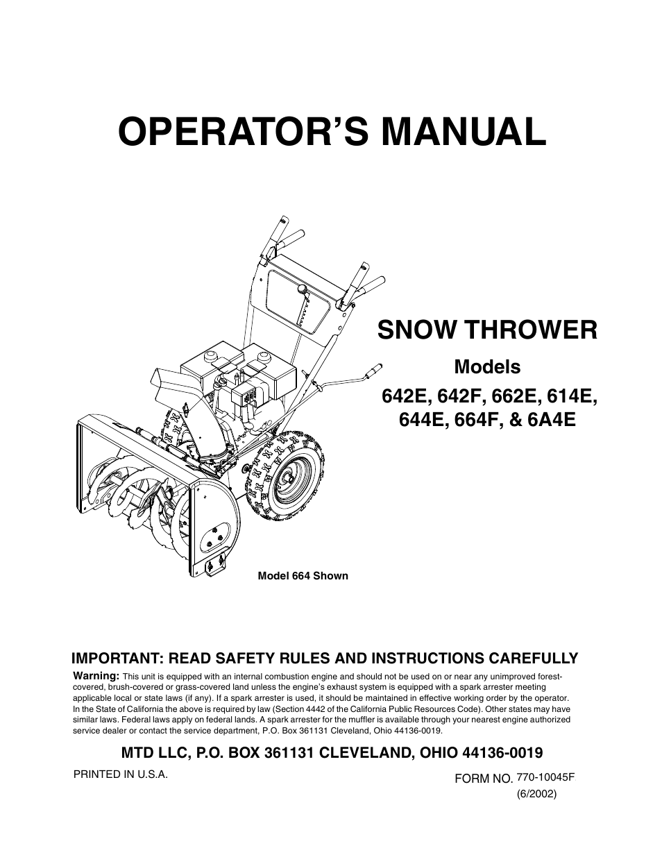 MTD 642E User Manual | 32 pages