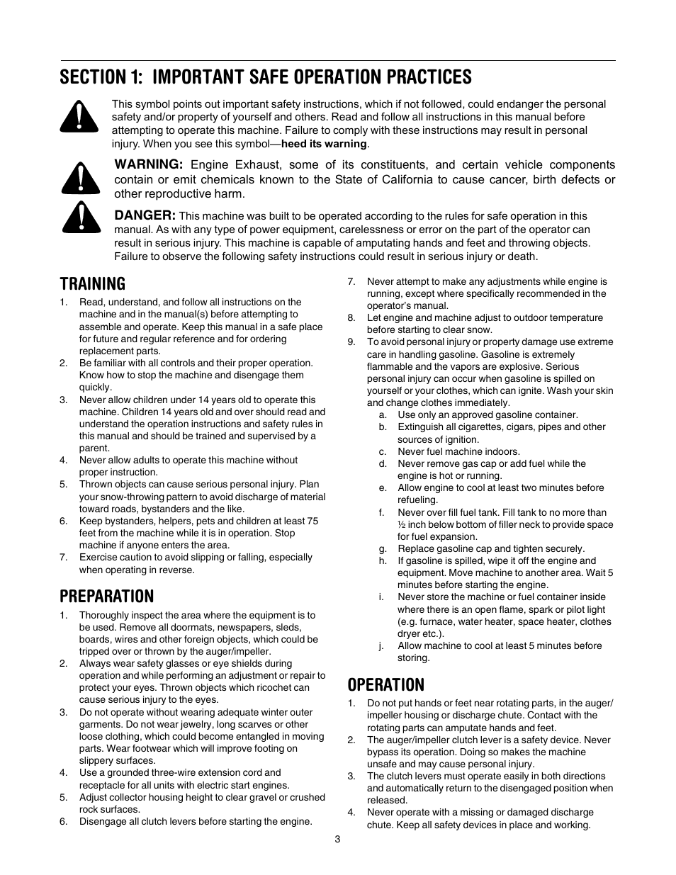 Training, Preparation, Operation | MTD 642E User Manual | Page 3 / 32