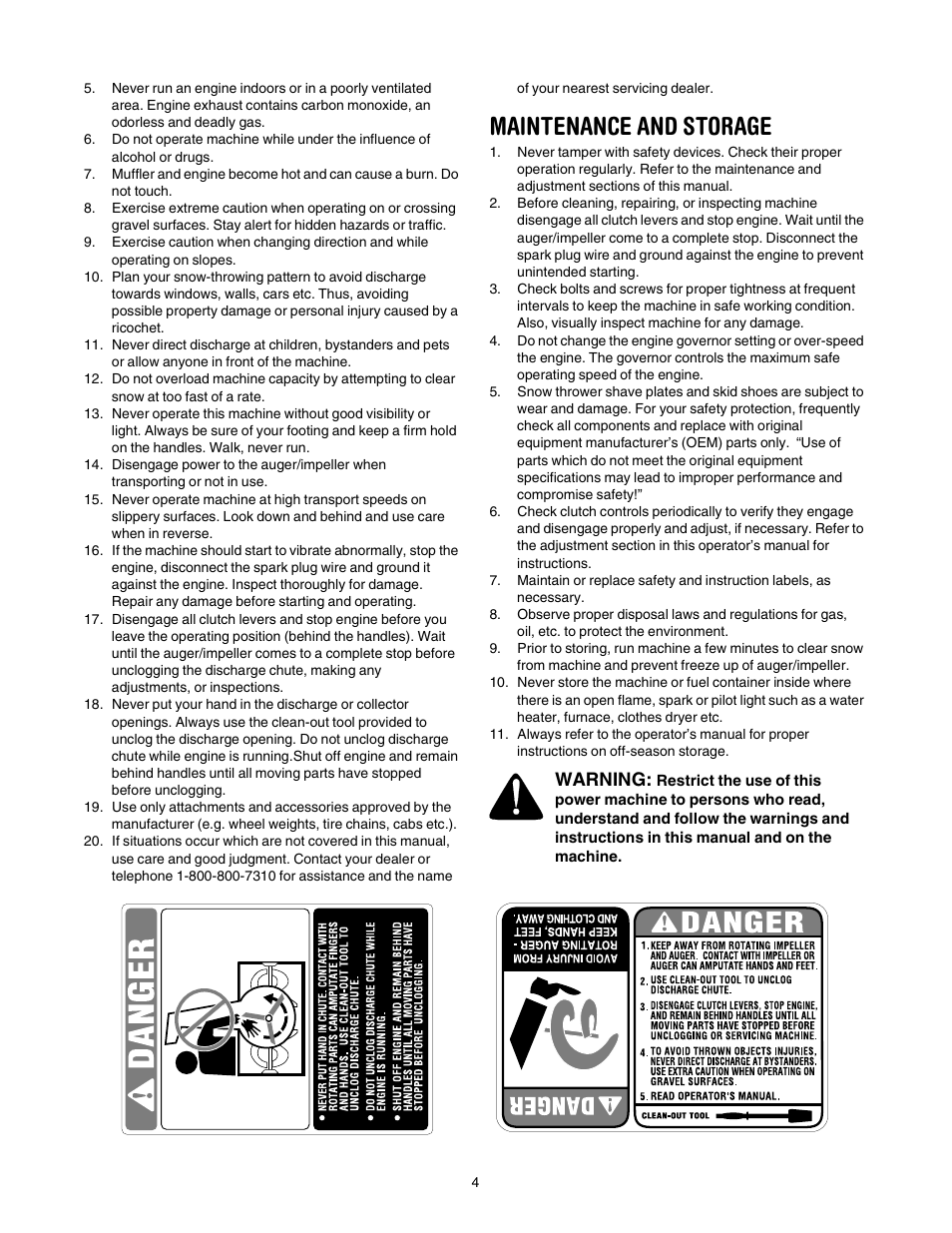 Maintenance and storage, Warning | MTD 642E User Manual | Page 4 / 32