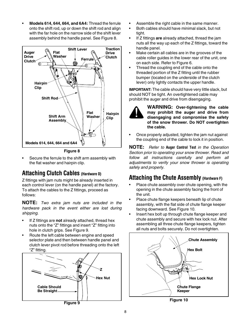 Attaching clutch cables, Attaching the chute assembly | MTD 642E User Manual | Page 8 / 32