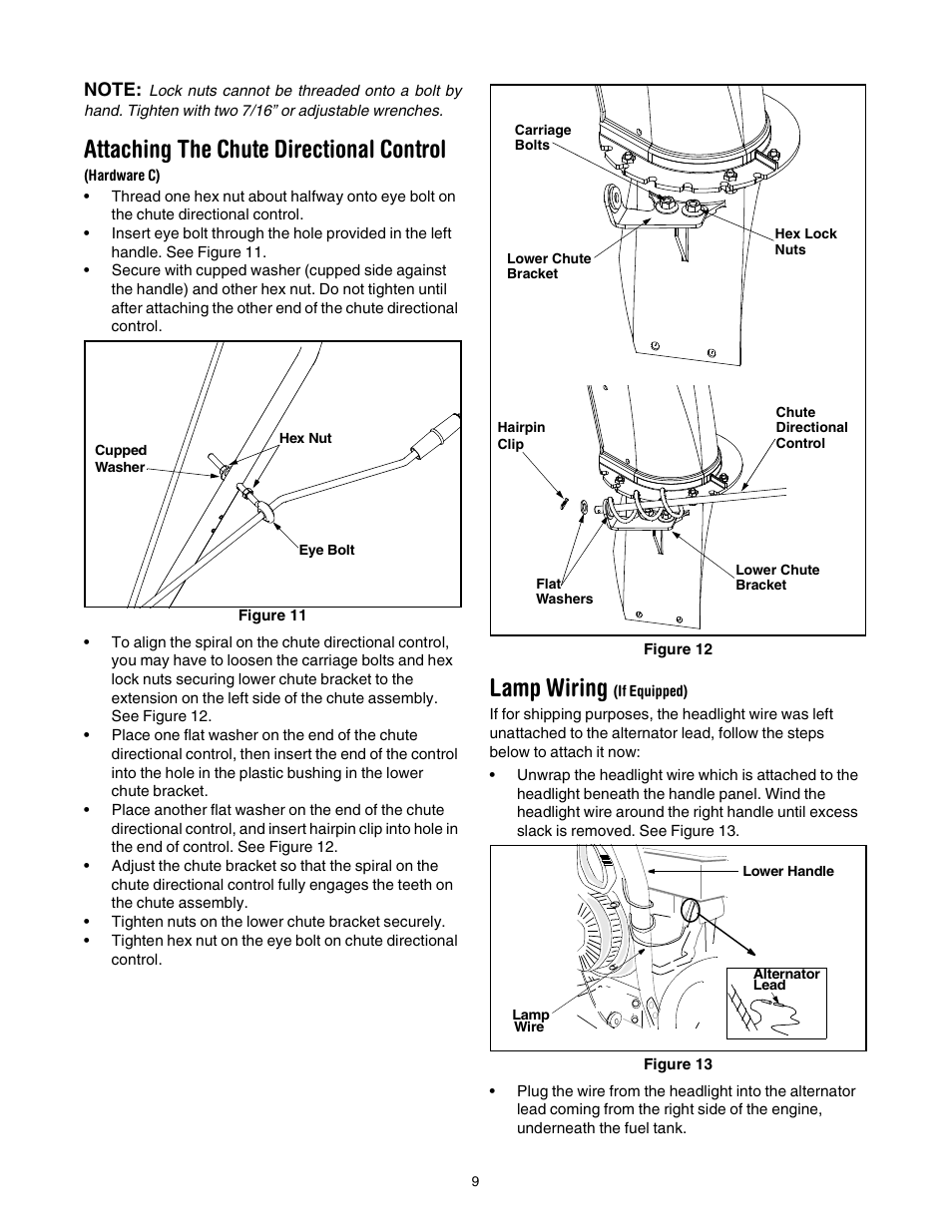 Attaching the chute directional control, Lamp wiring | MTD 642E User Manual | Page 9 / 32