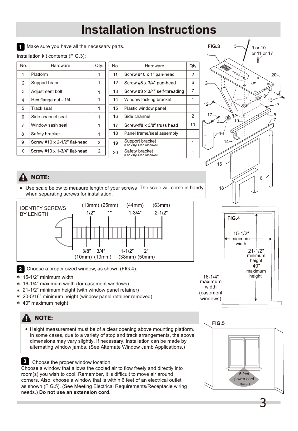 3installation instructions | FRIGIDAIRE FFRS1022Q1 User Manual | Page 3 / 8