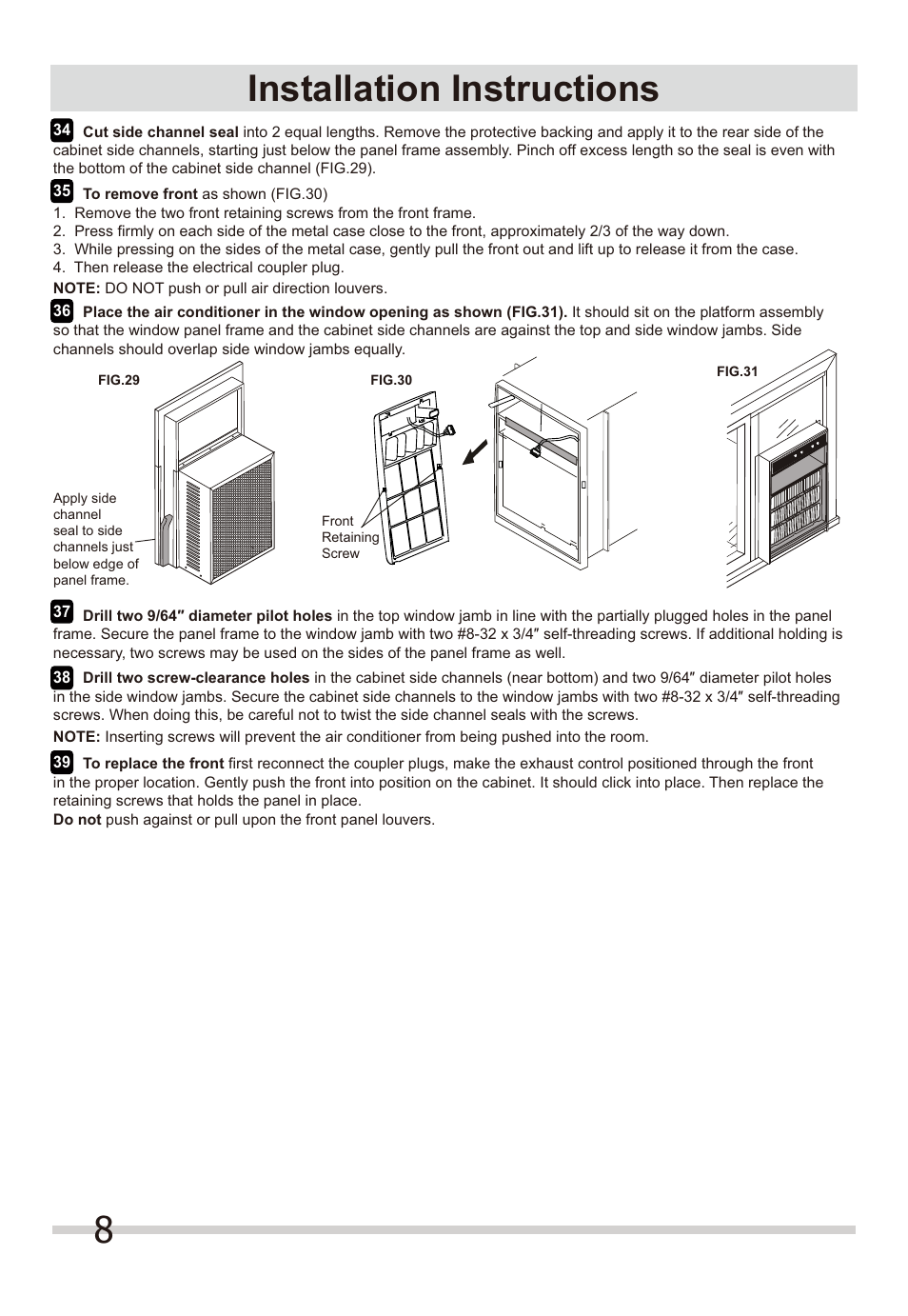 8installation instructions | FRIGIDAIRE FFRS1022Q1 User Manual | Page 8 / 8