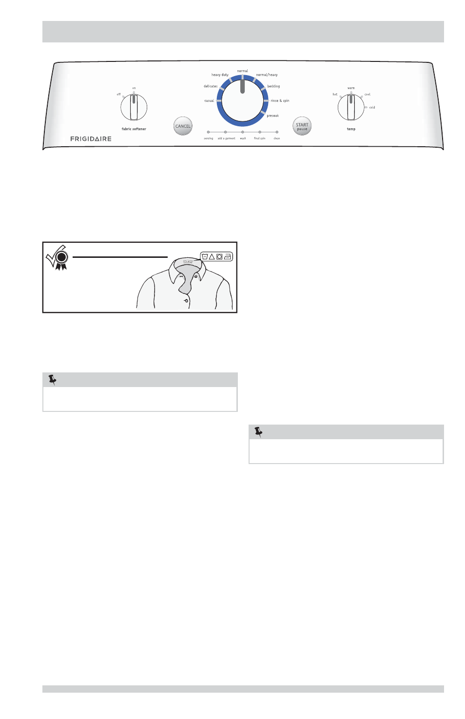 Operating instructions, Cycle selection | FRIGIDAIRE FFTW1001PW User Manual | Page 7 / 14