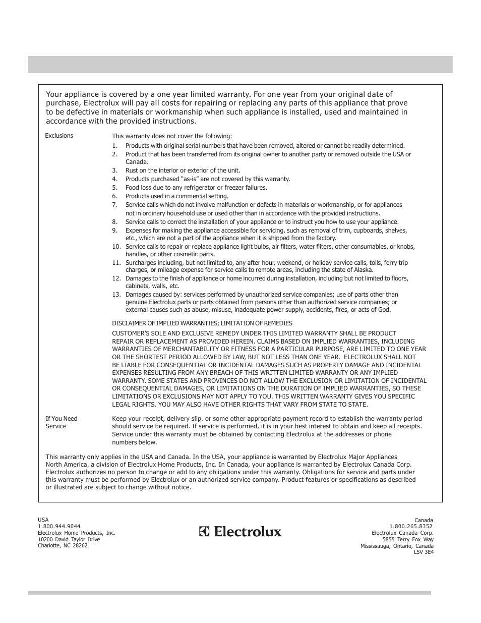 Warranty | FRIGIDAIRE FFES3025PB User Manual | Page 37 / 37