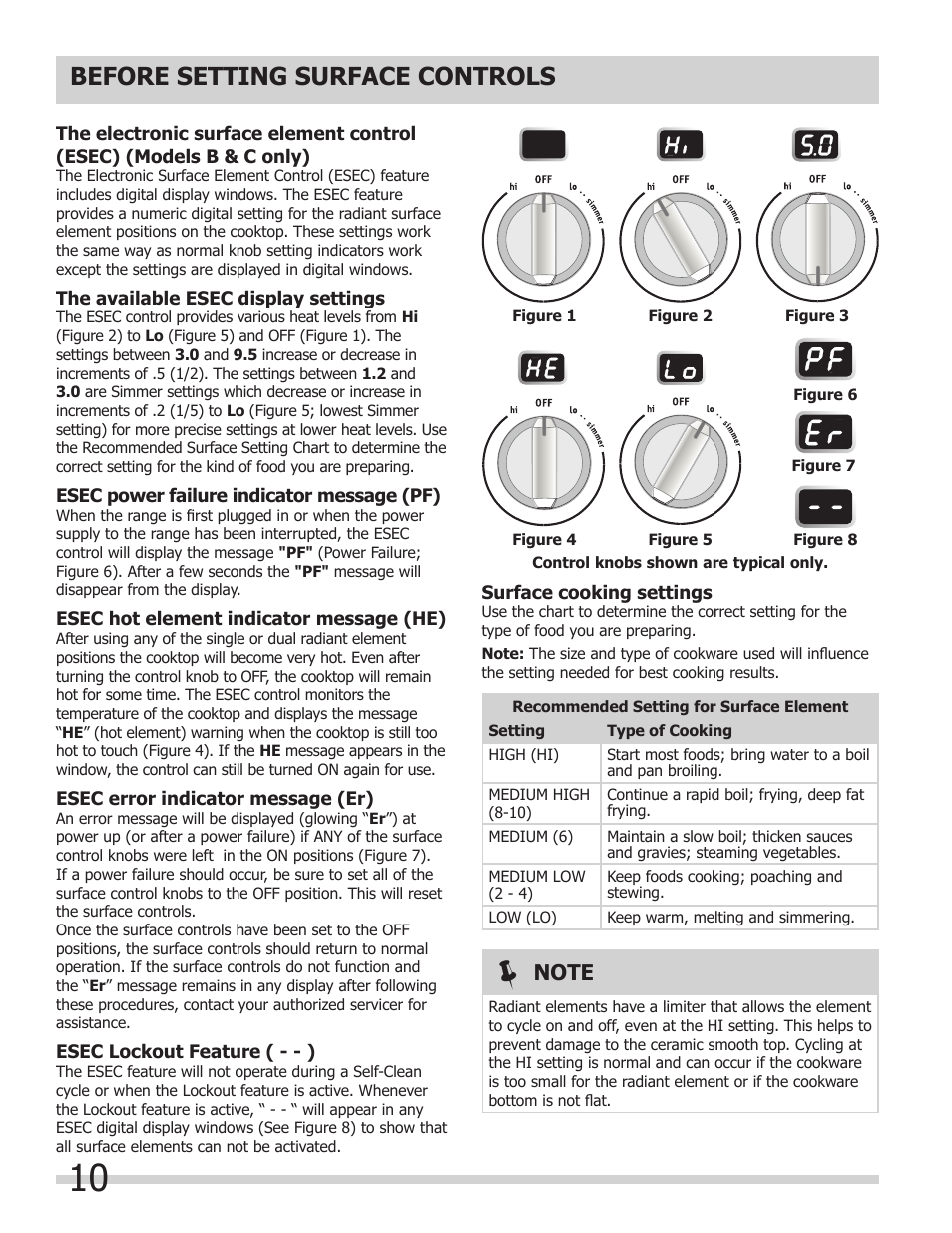 Before setting surface controls | FRIGIDAIRE FGES3065KW User Manual | Page 10 / 44