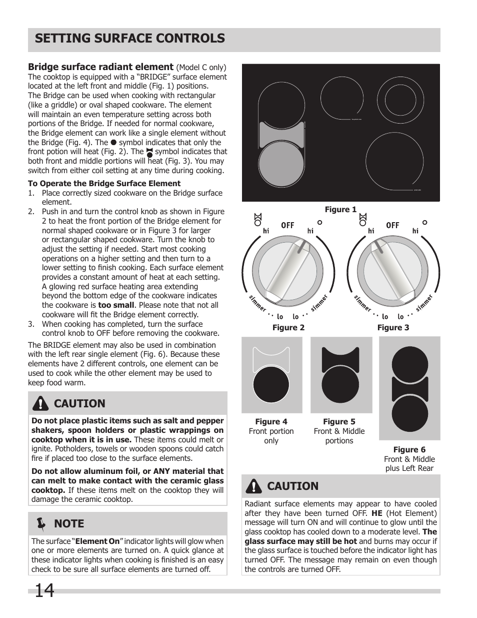 Setting surface controls, Caution | FRIGIDAIRE FGES3065KW User Manual | Page 14 / 44