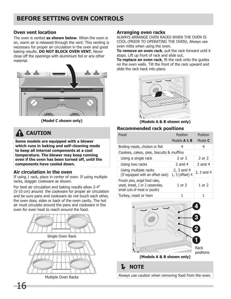 Before setting oven controls, Caution | FRIGIDAIRE FGES3065KW User Manual | Page 16 / 44